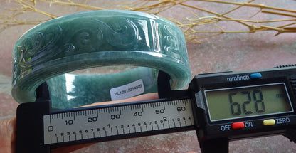 63mm Certified Hand Carved Natural Grade A JADE Jadeite Dragon Phoenix Circle Bangle Bracelet
