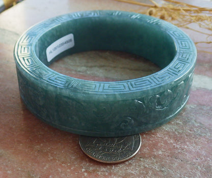 63mm Certified Hand Carved Natural Grade A JADE Jadeite Dragon Phoenix Circle Bangle Bracelet