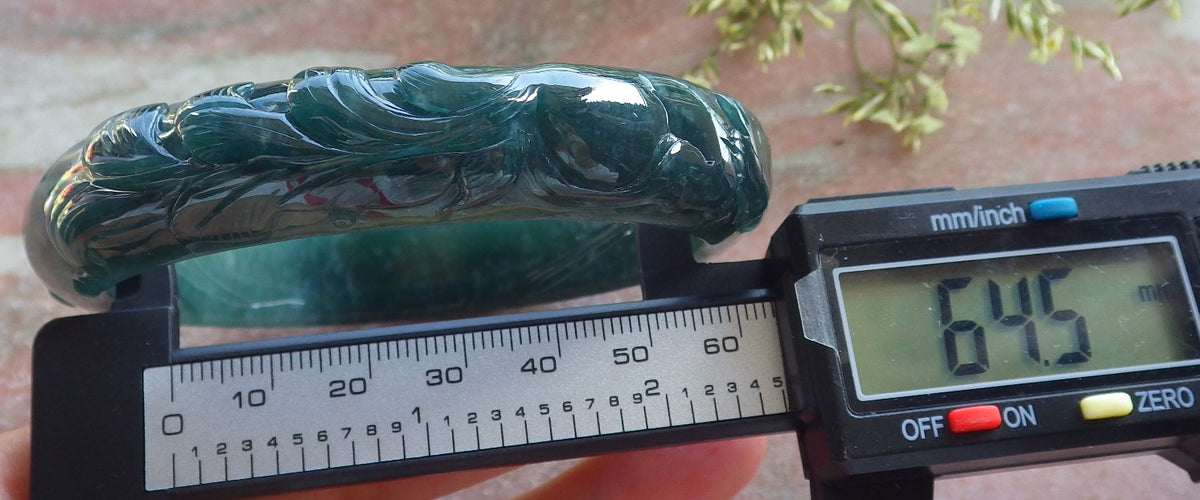 65mm Certified Hand Carved Natural A JADE Jadeite Fox Flower Circle Bangle Bracelet