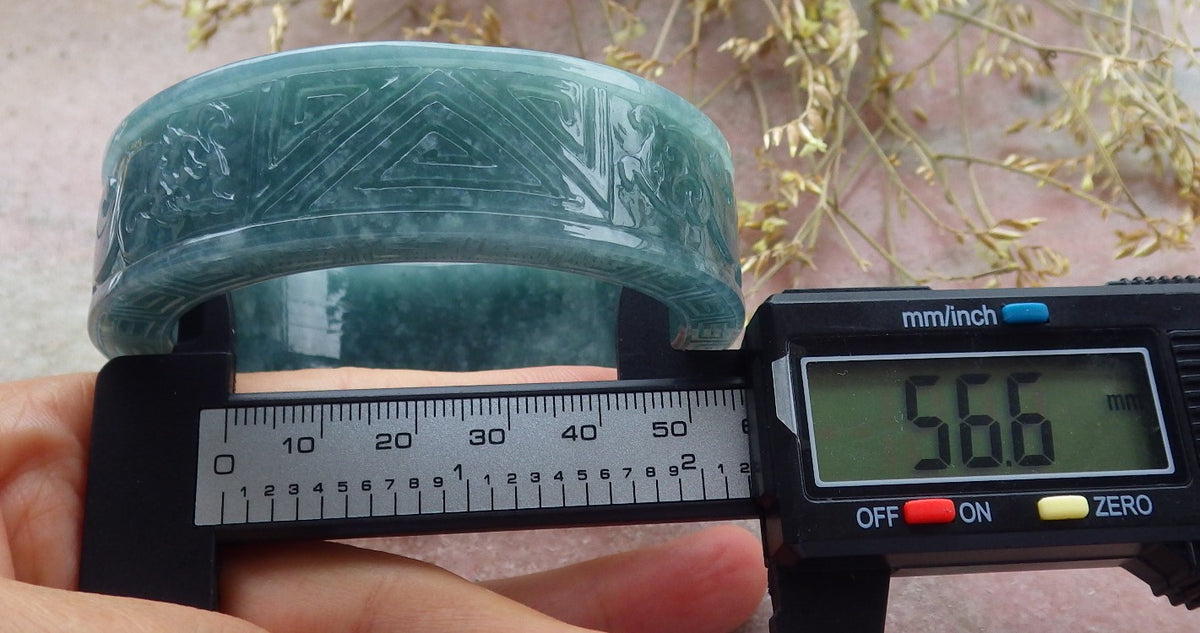 57mm Certified Hand Carved Natural Grade A JADE Jadeite Dragon Phoenix Circle Bangle Bracelet