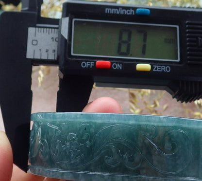 57mm Certified Hand Carved Natural Grade A JADE Jadeite Dragon Phoenix Circle Bangle Bracelet