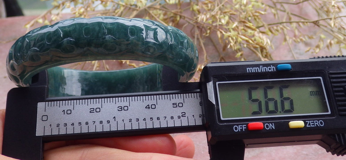 57mm Certified Hand Carved Blue Water Green Natural A JADE Jadeite Coin Circle Bangle Bracelet