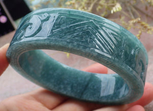 65mm Certified Hand Carved Blue Water Green Natural A JADE Jadeite Phoenix Circle Bangle Bracelet