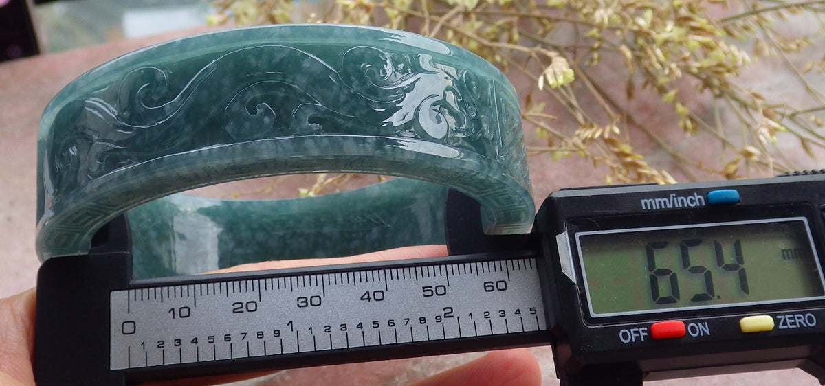 65mm Certified Hand Carved Blue Water Green Natural A JADE Jadeite Phoenix Circle Bangle Bracelet