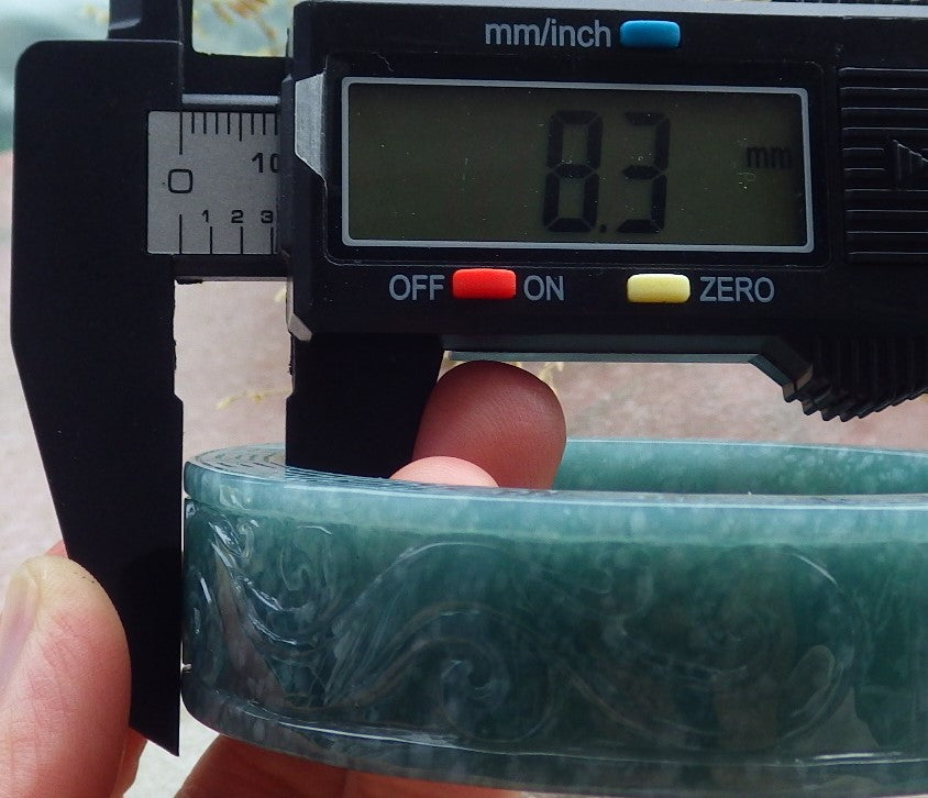 65mm Certified Hand Carved Blue Water Green Natural A JADE Jadeite Phoenix Circle Bangle Bracelet