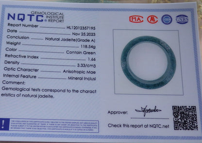 65mm Certified Hand Carved Blue Water Green Natural A JADE Jadeite Phoenix Circle Bangle Bracelet