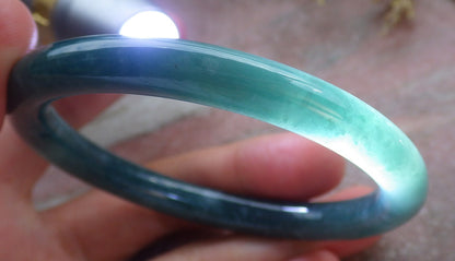 58mm Certified Hand Carved Green Natural Grade A JADE Jadeite Circle Bangle Bracelet