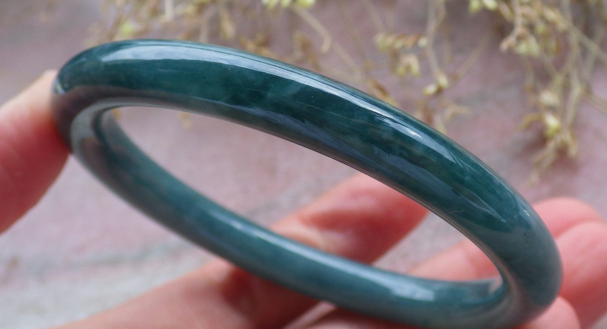 58mm Certified Hand Carved Green Natural Grade A JADE Jadeite Circle Bangle Bracelet