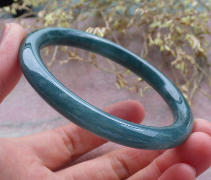 58mm Certified Hand Carved Green Natural Grade A JADE Jadeite Circle Bangle Bracelet