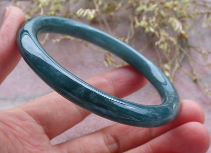 58mm Certified Hand Carved Green Natural Grade A JADE Jadeite Circle Bangle Bracelet