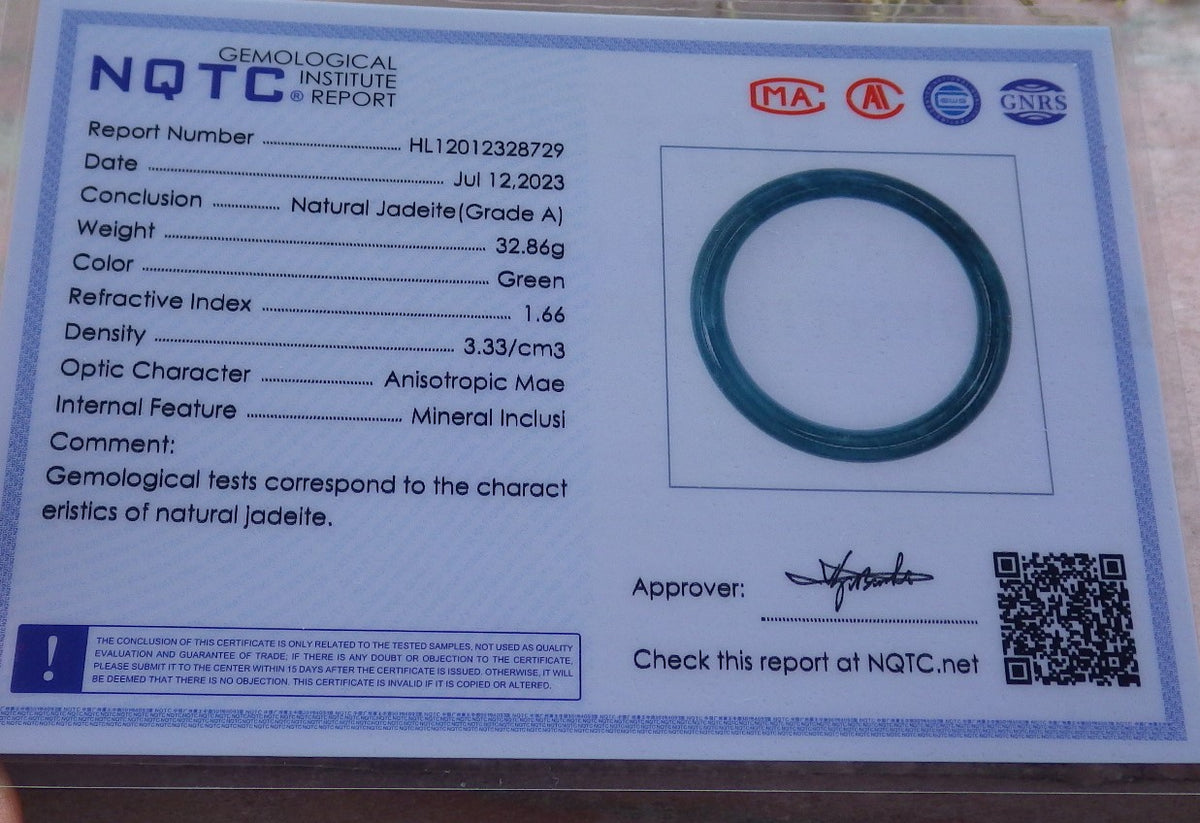 58mm Certified Hand Carved Green Natural Grade A JADE Jadeite Circle Bangle Bracelet