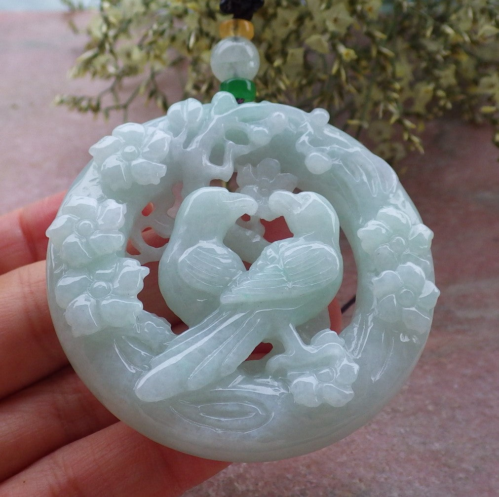 Certified Hand Carved Natural Green Myanmar Burma A Jade jadeite Pendant Necklace 14 Pcs