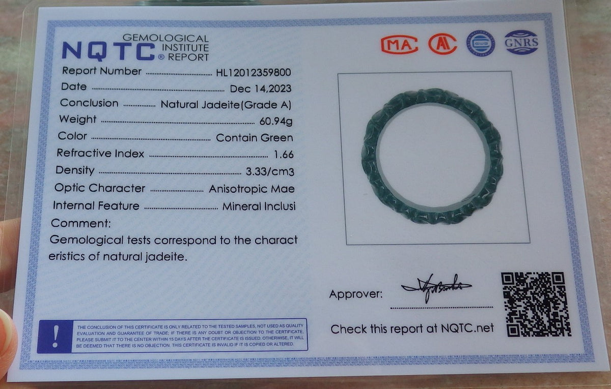 56mm Certified Hand Carved Green Natural A JADE Jadeite Rose Flower Circle Bangle Bracelet