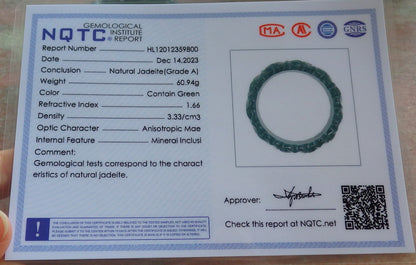 56mm Certified Hand Carved Green Natural A JADE Jadeite Rose Flower Circle Bangle Bracelet