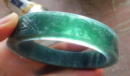 64mm Certified Hand Carved Natural Grade A JADE Jadeite Dragon Phoenix Circle Bangle Bracelet