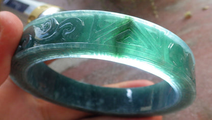 64mm Certified Hand Carved Natural Grade A JADE Jadeite Dragon Phoenix Circle Bangle Bracelet