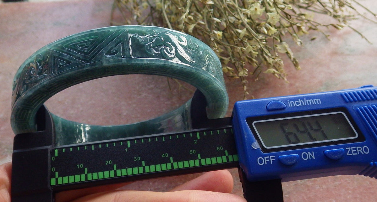 64mm Certified Hand Carved Natural Grade A JADE Jadeite Dragon Phoenix Circle Bangle Bracelet