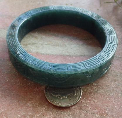 64mm Certified Hand Carved Natural Grade A JADE Jadeite Dragon Phoenix Circle Bangle Bracelet