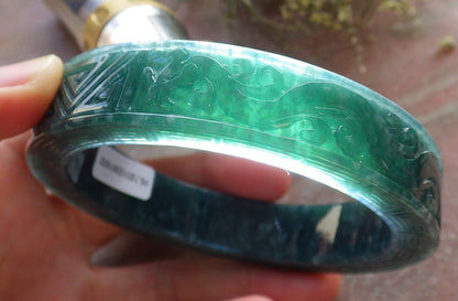 64mm Certified Hand Carved Natural Grade A JADE Jadeite Dragon Phoenix Circle Bangle Bracelet