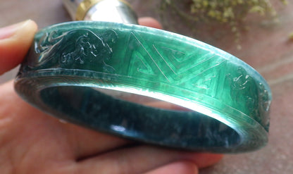 64mm Certified Hand Carved Natural Grade A JADE Jadeite Dragon Phoenix Circle Bangle Bracelet