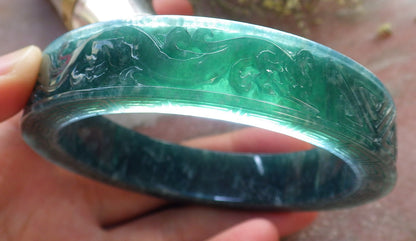 64mm Certified Hand Carved Natural Grade A JADE Jadeite Dragon Phoenix Circle Bangle Bracelet