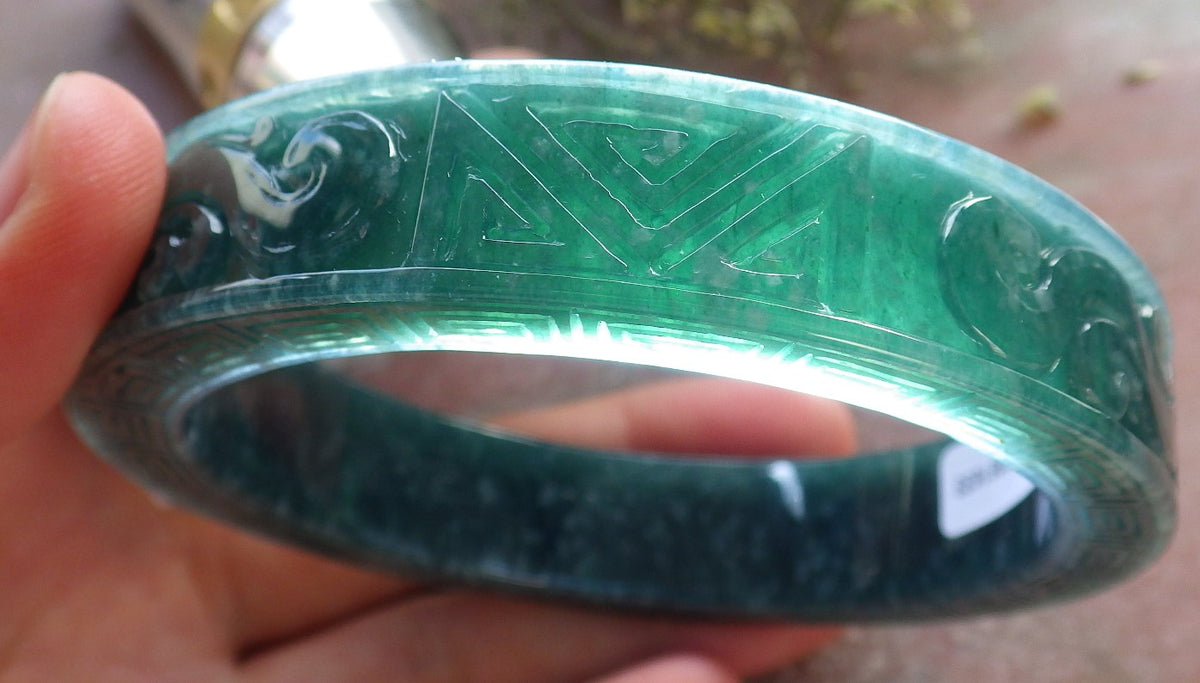 64mm Certified Hand Carved Natural Grade A JADE Jadeite Dragon Phoenix Circle Bangle Bracelet
