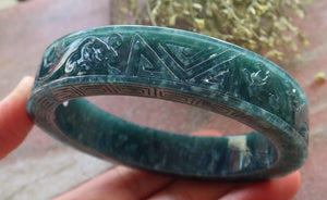 64mm Certified Hand Carved Natural Grade A JADE Jadeite Dragon Phoenix Circle Bangle Bracelet