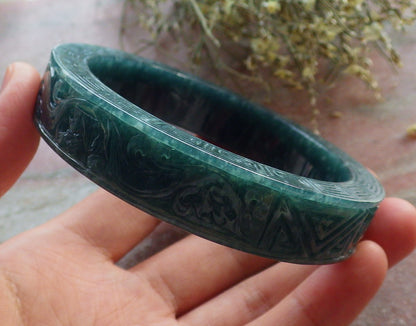 64mm Certified Hand Carved Natural Grade A JADE Jadeite Dragon Phoenix Circle Bangle Bracelet