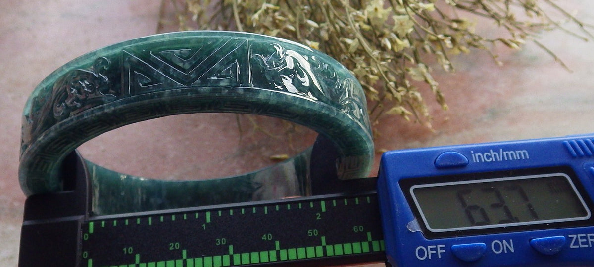 64mm Certified Hand Carved Natural Grade A JADE Jadeite Dragon Phoenix Circle Bangle Bracelet