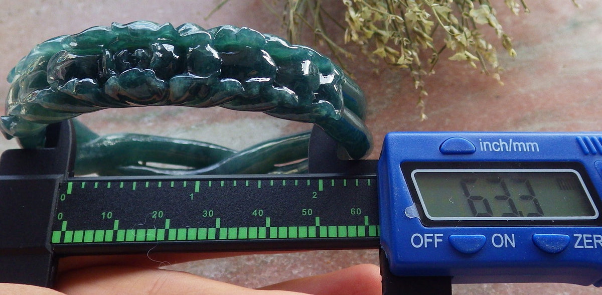 63mm Certified Hand Carved Icy Blue Green Natural A JADE Jadeite Flower Knotted Circle Bangle Bracelet