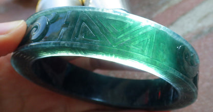 63mm Certified Hand Carved Blue Water Green Natural A JADE Jadeite Dragon Phoenix Circle Bangle Bracelet