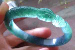 60mm Certified Hand Carved Green Natural A JADE Jadeite Snake Circle Bangle Bracelet