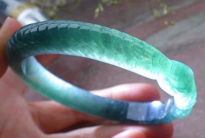 60mm Certified Hand Carved Green Natural A JADE Jadeite Snake Circle Bangle Bracelet
