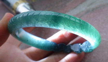 60mm Certified Hand Carved Green Natural A JADE Jadeite Snake Circle Bangle Bracelet