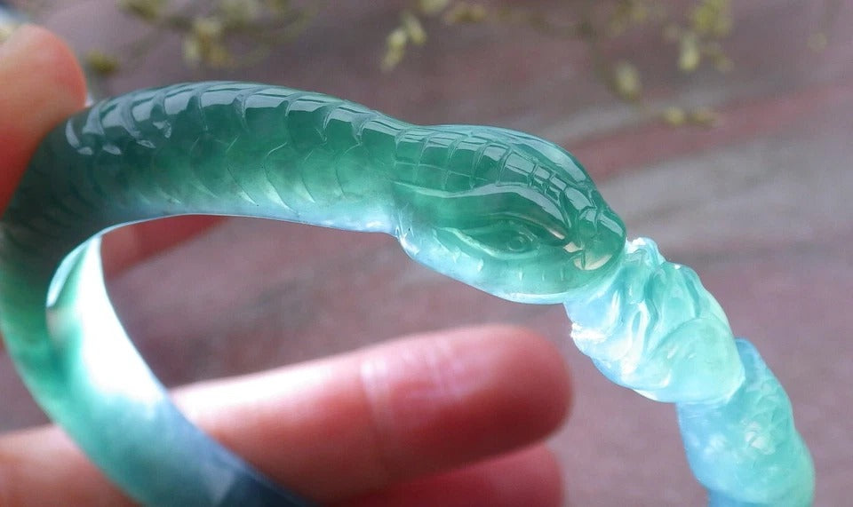 60mm Certified Hand Carved Green Natural A JADE Jadeite Snake Circle Bangle Bracelet