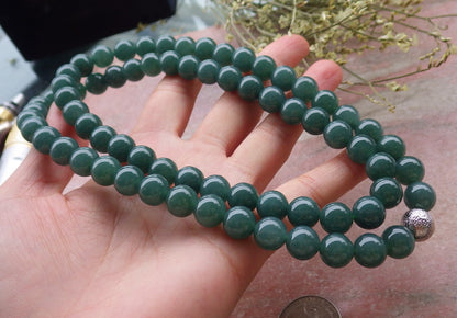 Certified Hand Carved Natural Myanmar Burma A Jade Jadeite Circle 10mm Bead Beads Necklace 26 inches
