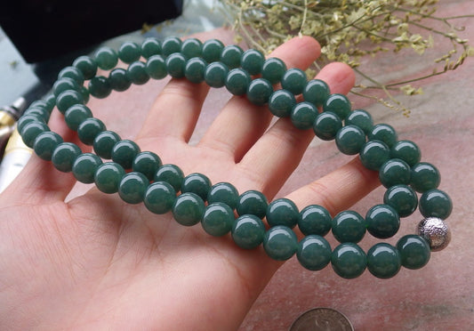 Certified Hand Carved Natural Myanmar Burma A Jade Jadeite Circle 10mm Bead Beads Necklace 26 inches