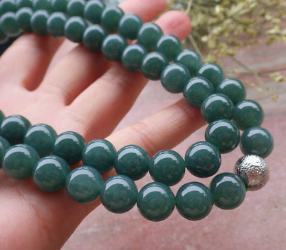 Certified Hand Carved Natural Myanmar Burma A Jade Jadeite Circle 10mm Bead Beads Necklace 26 inches