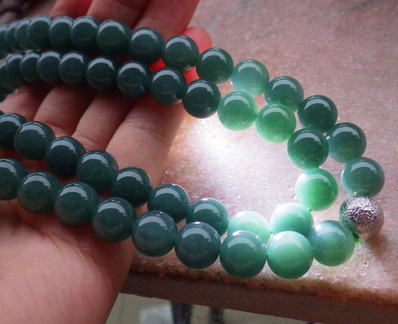Certified Hand Carved Natural Myanmar Burma A Jade Jadeite Circle 10mm Bead Beads Necklace 26 inches