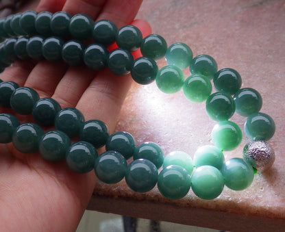 Certified Hand Carved Natural Myanmar Burma A Jade Jadeite Circle 10mm Bead Beads Necklace 26 inches