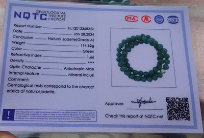 Certified Hand Carved Natural Myanmar Burma A Jade Jadeite Circle 10mm Bead Beads Necklace 26 inches