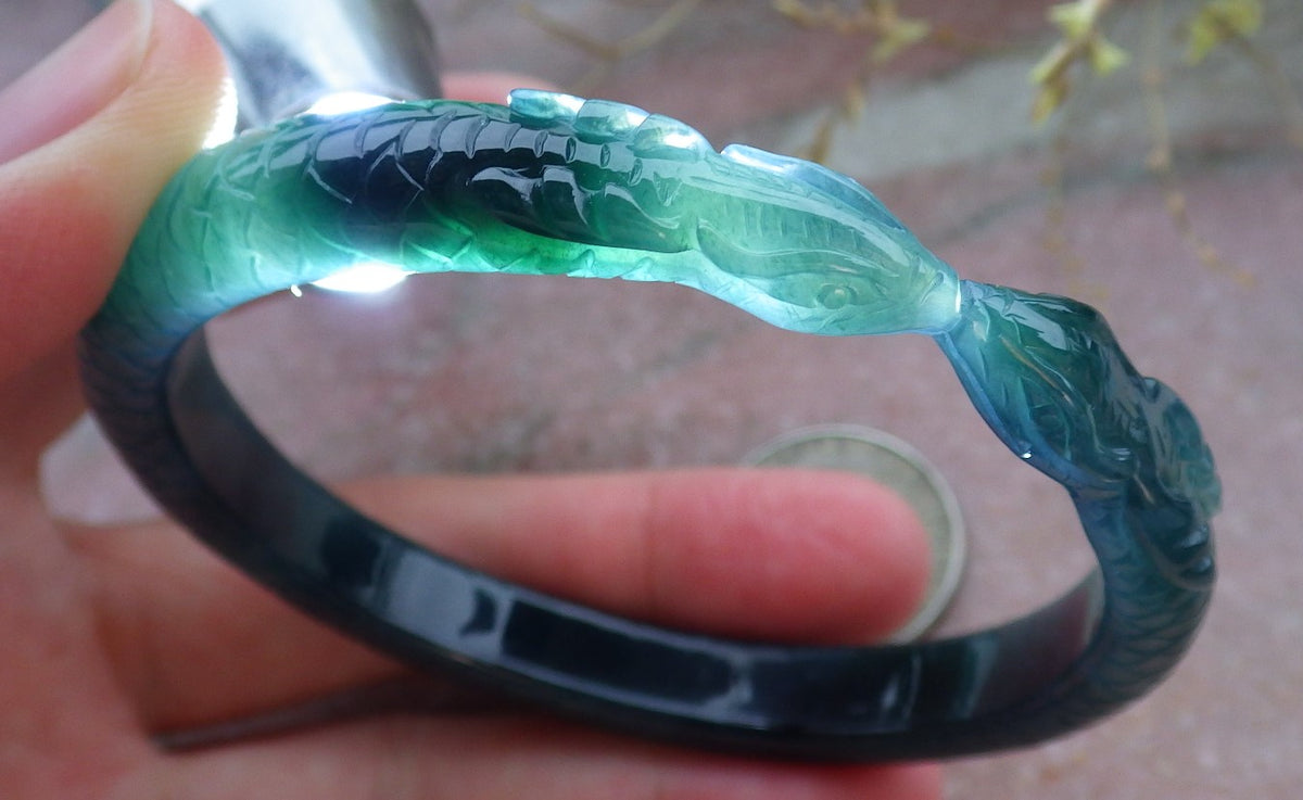 61mm Certified Hand Carved Natural Grade A JADE Jadeite Round Circle Snake Bangle Bracelet