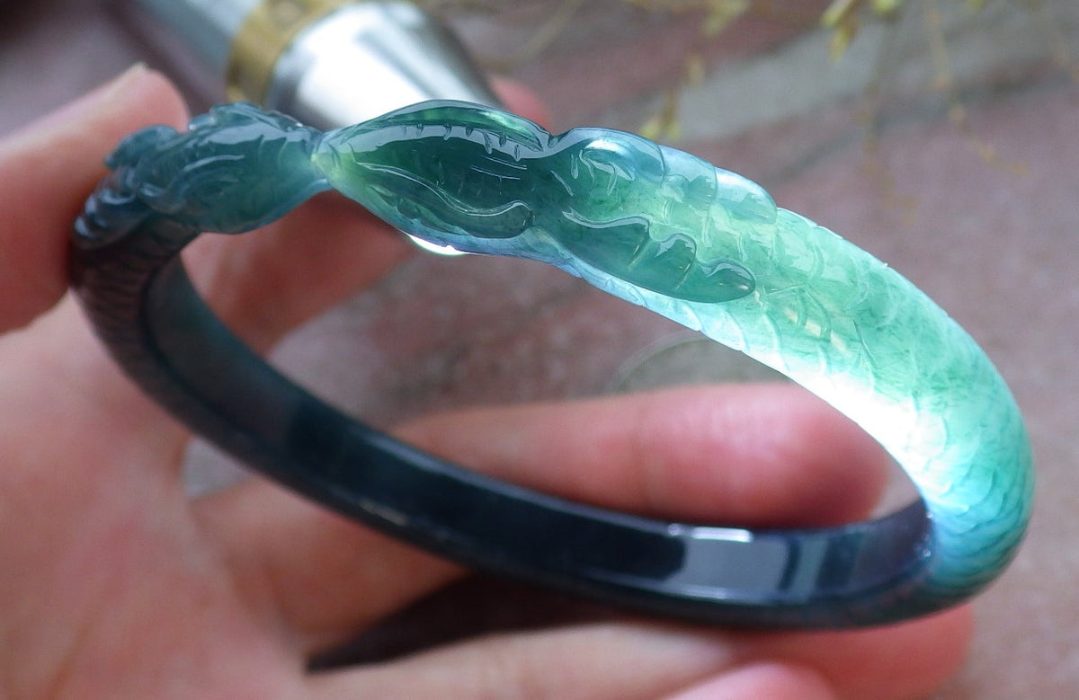61mm Certified Hand Carved Natural Grade A JADE Jadeite Round Circle Snake Bangle Bracelet