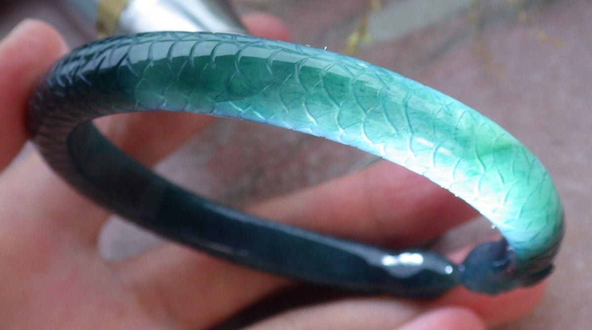 61mm Certified Hand Carved Natural Grade A JADE Jadeite Round Circle Snake Bangle Bracelet