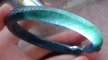 61mm Certified Hand Carved Natural Grade A JADE Jadeite Round Circle Snake Bangle Bracelet