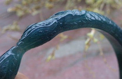 61mm Certified Hand Carved Natural Grade A JADE Jadeite Round Circle Snake Bangle Bracelet