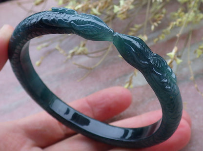 61mm Certified Hand Carved Natural Grade A JADE Jadeite Round Circle Snake Bangle Bracelet