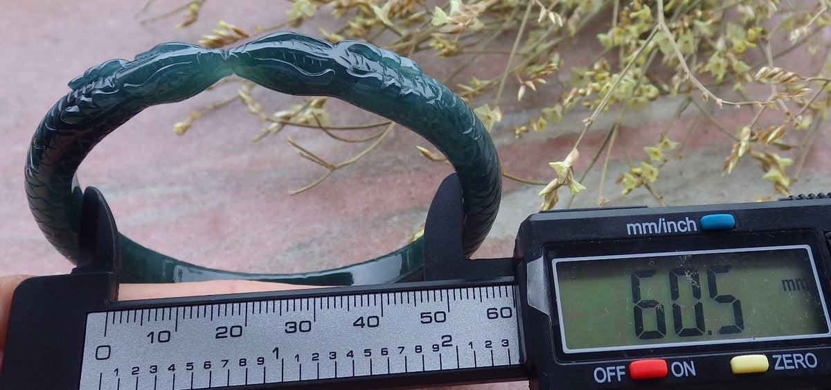 61mm Certified Hand Carved Natural Grade A JADE Jadeite Round Circle Snake Bangle Bracelet
