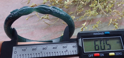 61mm Certified Hand Carved Natural Grade A JADE Jadeite Round Circle Snake Bangle Bracelet