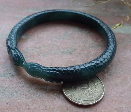 61mm Certified Hand Carved Natural Grade A JADE Jadeite Round Circle Snake Bangle Bracelet